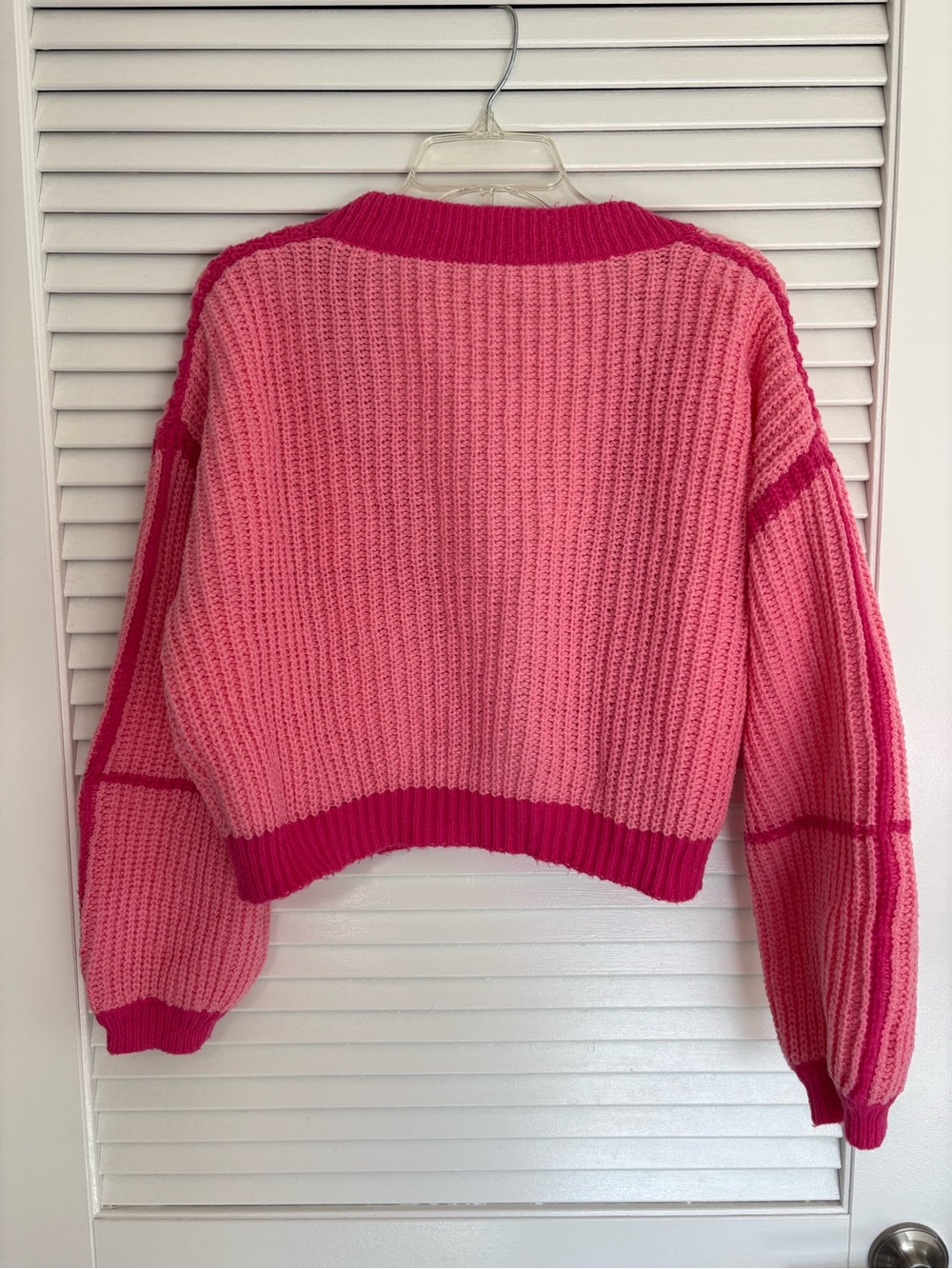 Pink Colorblock Chunky Knit Cropped Cardigan Sweater Size L Coquette Balletcore - Picture 4 of 11